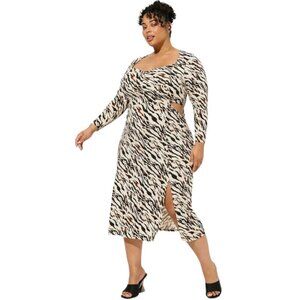 Torrid NWT $90 Zebra Print Midi Dress, Ruched Front & Side Slit Women's Size L
